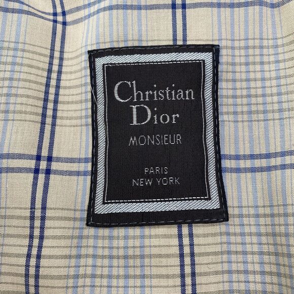 VTG Christian Dior Monsieur Trench Coat Mens 42L Beige Belted Lined Raincoat 80s - Picture 12 of 16